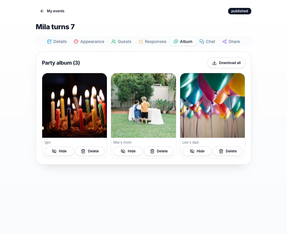 Party album in Party RSVP