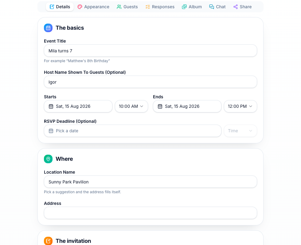AI assistant in Party RSVP